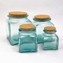 Set Of Recycled Glass Storage Jars | Square + Cork Lids, thumbnail 1 of 5