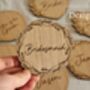 Personalised Wedding Guest Coasters – Engraved Oak Veneer Drink Mats For Guests And Favours, thumbnail 4 of 6