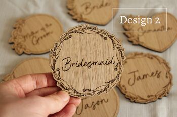 Personalised Wedding Guest Coasters – Engraved Oak Veneer Drink Mats For Guests And Favours, 4 of 6