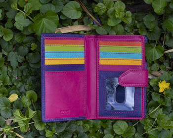 Purple Multi Colour Leather Purse Wallet Rfid, 3 of 11