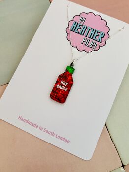 Hot Sauce Glitter Charm Necklace / Foodie Gift / Spicy Statement Jewellery / Fun Accessories, 3 of 9