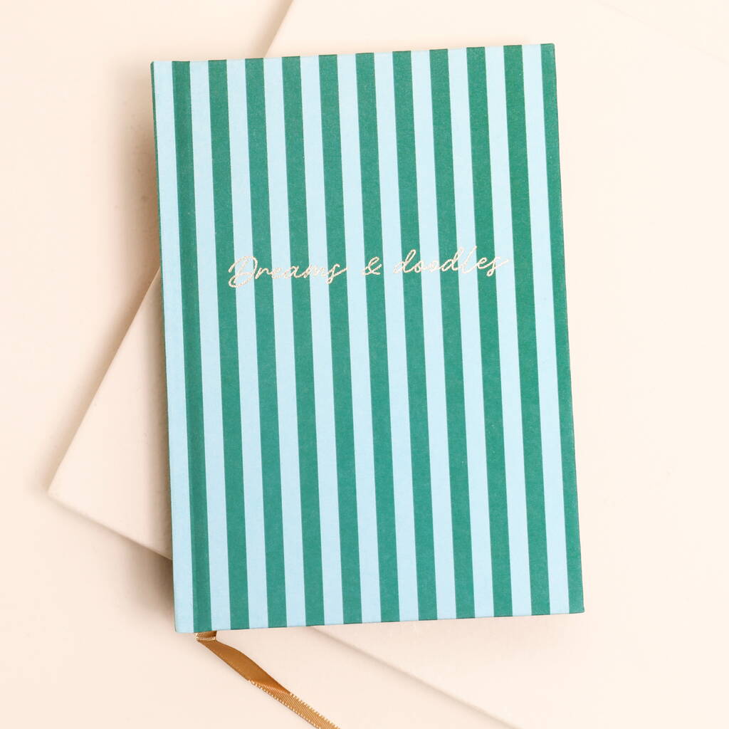 Green Stripe Dreams And Doodles Notebook, 1 of 4