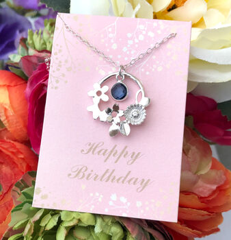 Sterling Silver Birthstone And Flower Necklace, 11 of 11