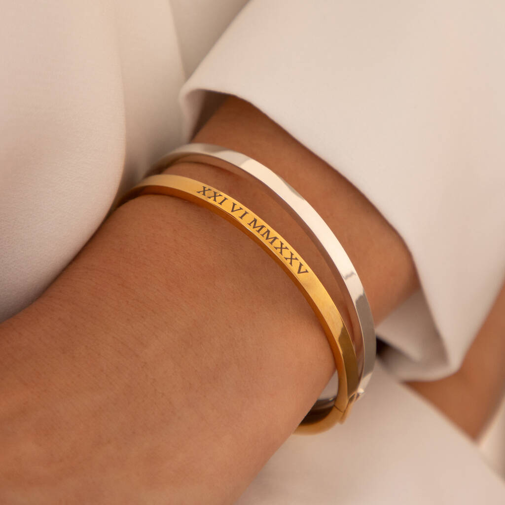 Women's Engraved Bangle With Clasp, 1 of 7