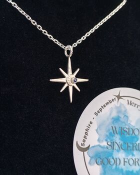 Handmade Sterling Silver North Star Birthstone Christmas Necklace: September Birthstone, 3 of 12