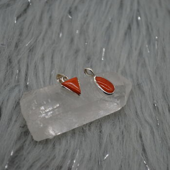 Red Coral Silver Pendant Necklace: Dainty Gemstone, 4 of 6