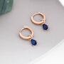 Sterling Silver Sapphire Blue Cz Droplet Hoop Earrings, thumbnail 3 of 12