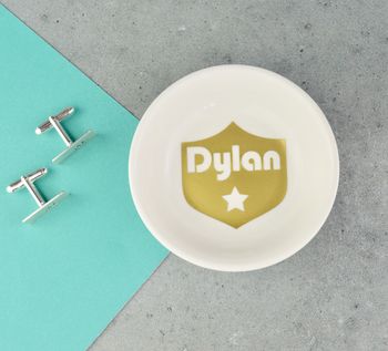 Personalised Mens Badge Jewellery And Cufflinks Dish, 2 of 6