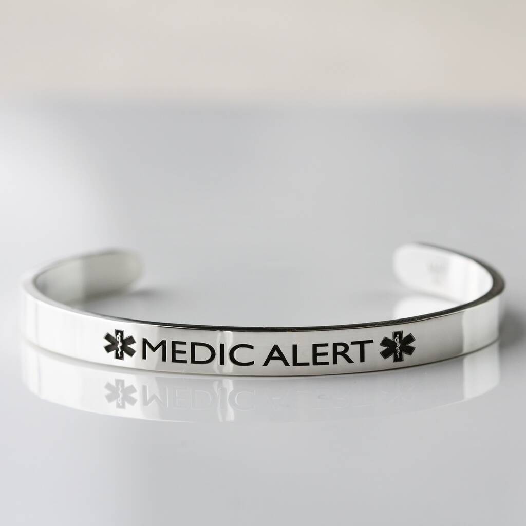 silver medical alert allergy cuff bracelet by & french