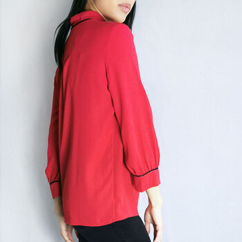 Brera Red Crepe Blouse With Black Tassels, 2 of 3