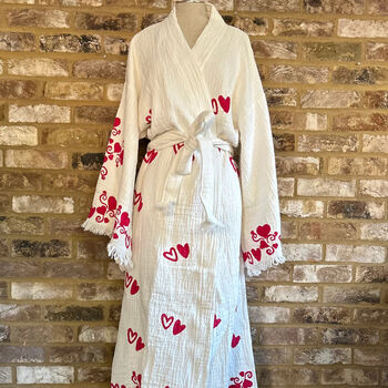 Long Organic Cotton Robe: White With Hearts, 2 of 3