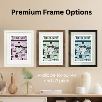 Married In 1966 Map Print, Personalised 60th Diamond Wedding Anniversary Gift, 8 of 12