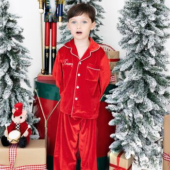 Personalised Mum And Child Christmas Velvet Pyjamas, 7 of 11