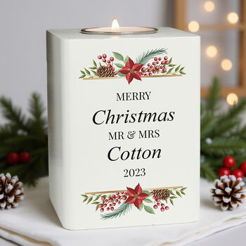 Personalised Christmas Wooden Tealight Holder, 4 of 5