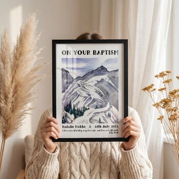 Personalised Baptism Gift Print For Adults, Mountain Christian Keepsake, 9 of 11