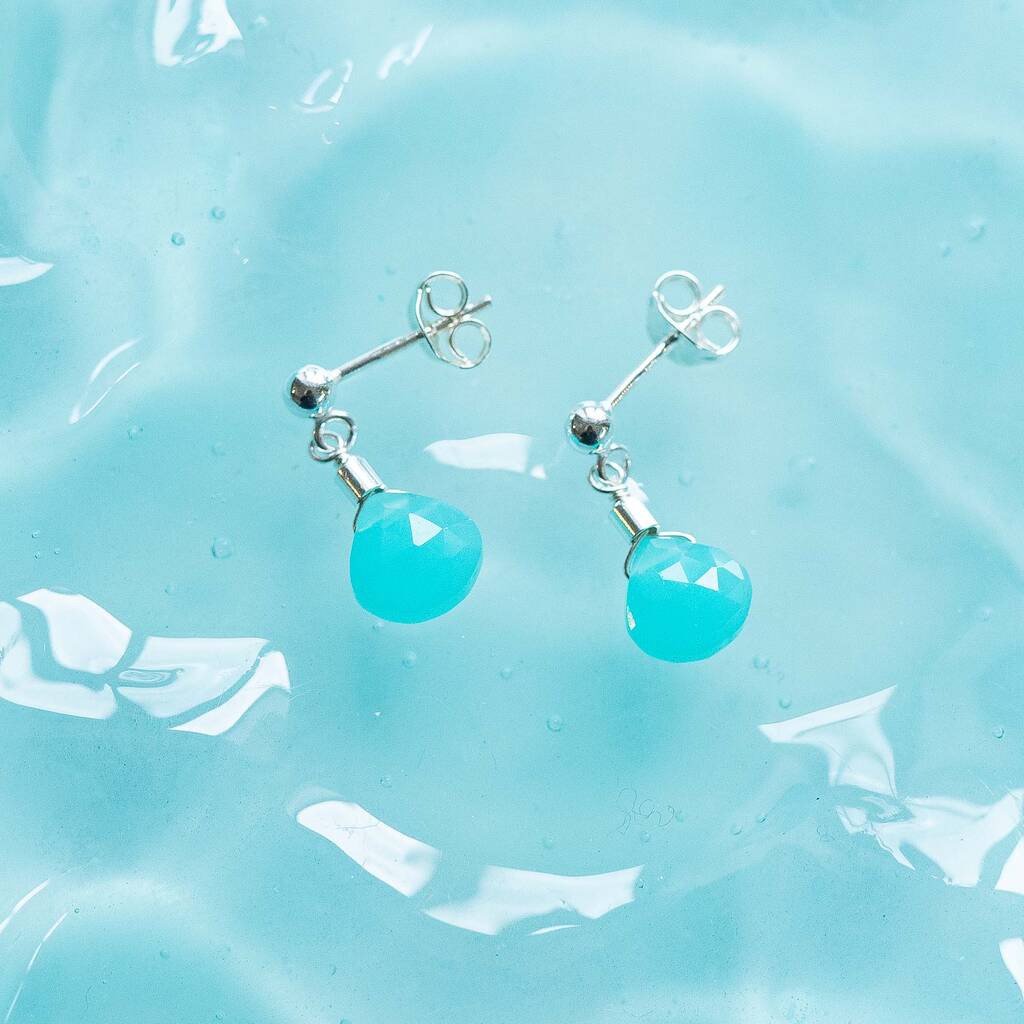 Aqua Chalcedony Drop Stud Earrings Second Light Collection, 1 of 4