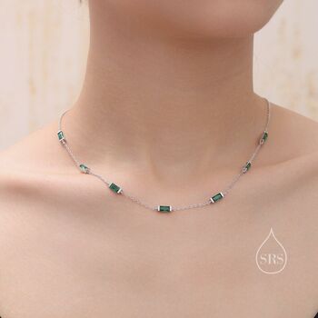 Emerald Green Baguette Cz Satellite Necklace, 4 of 10