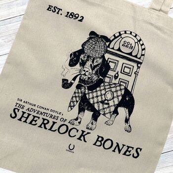Sherlock Bones Dog Lover Organic Cotton Tote Bag, 2 of 3