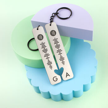 Personalised Shimmer Spotify Code Heart Keyring Set, 2 of 5