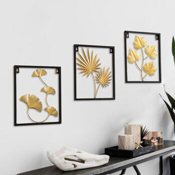 Small Black Trim Gold Leaf Wall Art, Four Designs, 4 of 11