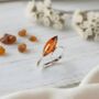 Handmade Marquise Amber And Sterling Silver Ring, thumbnail 1 of 3