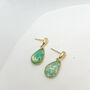 Aqua Blue Dainty Teardrop Stud Gold Earrings, thumbnail 6 of 10