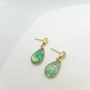 Aqua Blue Dainty Teardrop Stud Gold Earrings, 6 of 10