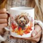 Personalised Dog Mug Labradoodle In An Autumn Wreath, thumbnail 1 of 2