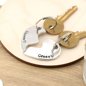 Personalised Split Heart Couples Romantic Gift Pewter Keyring, 3 of 5