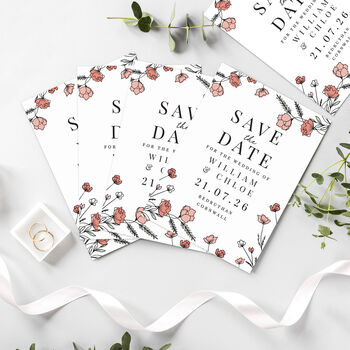 Personalised Wedding Invites 'Save The Date' Pink Floral Set Of 36, 2 of 5