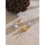 Monaco Ivory D’or Gold Pearl Charm Ribbon Chrome Stud Gift Earrings, thumbnail 4 of 4