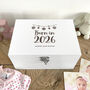 Personalised Born In 2026 Garland Engraved White New Baby Keepsake Box Three Sizes 22cm | 27cm | 30cm, thumbnail 2 of 7