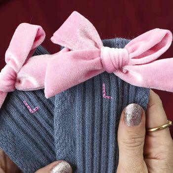 Personalised Velvet Bow Cashmere Wool Bed Socks Gift, 5 of 8