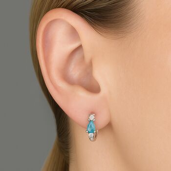 Sterling Silver Turquoise Hinged Huggie Hoop Earrings, 2 of 3