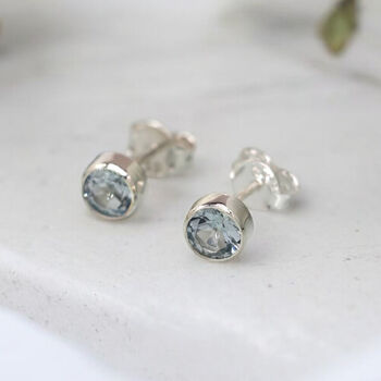 Sterling Silver Blue Topaz Stud Earrings, 8 of 10