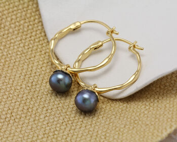 Peacock Pearl Molten Gold Hoop Earrings, 3 of 7