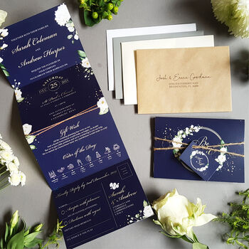 Be Our Guest Blue Floral Wedding Invitations Sample, 2 of 7