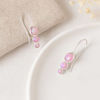 Sterling Silver Pink Opal Trio Drop Earrings, 5 of 5