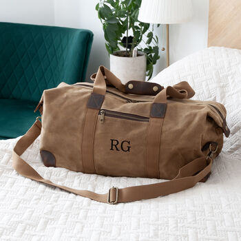 Monogrammed Luxury Waxed Canvas Holdall, 3 of 9