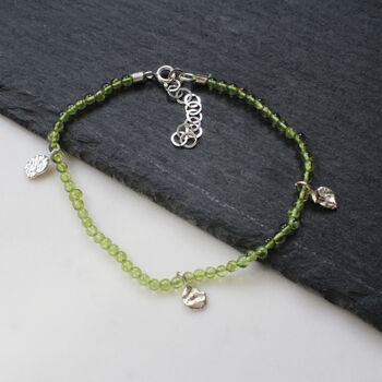 Peridot And Organic Coin Bracelet 9ct Gold Or Silver, 2 of 4