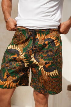 Green Men’s Cotton Batik Shorts, 4 of 4
