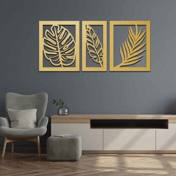 Wooden Botanical Wall Art Leaves Set Gift For Home Or Bedroom, 5 of 9