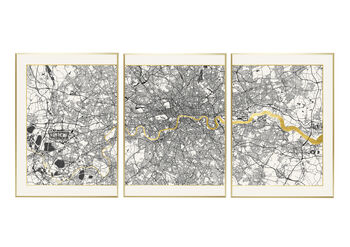 London Triptych Map Screen Prints | White And Gold, 6 of 6