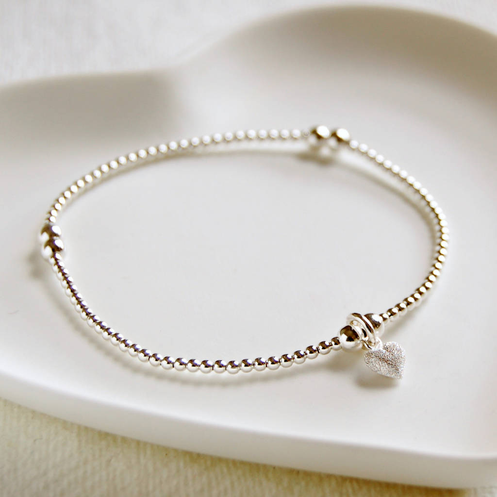 Silver Bead Bracelet With Heart Charm, 1 of 5