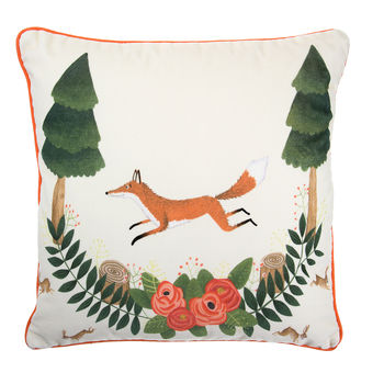 Woodland Fox And Rabbits Velvet Cushion, 3 of 4