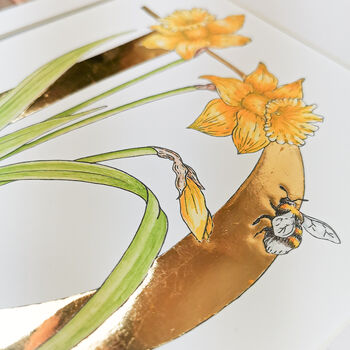 D Is For Daffodils Hand Gilded Print, 4 of 5