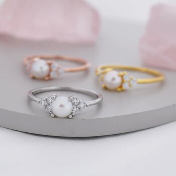 Genuine Freshwater Pearl And Cz Ring In Sterling Silver, 4 of 12