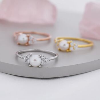 Genuine Freshwater Pearl And Cz Ring In Sterling Silver, 4 of 11