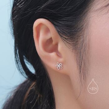 Forget Me Not Internally Threaded Flat Back Earrings In Sterling Silver, 4 of 11