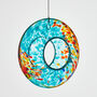 Hand Blown Glass Bird Feeder, Teal Swirl, thumbnail 2 of 4